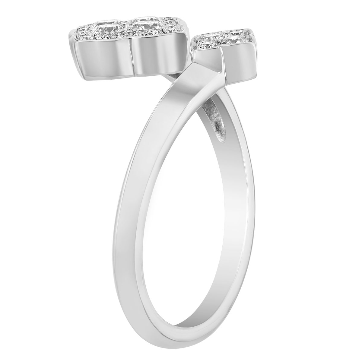 Frederic Sage Fleur D'Amour Diamond Double Quatrefoil Bypass Ring in White Gold