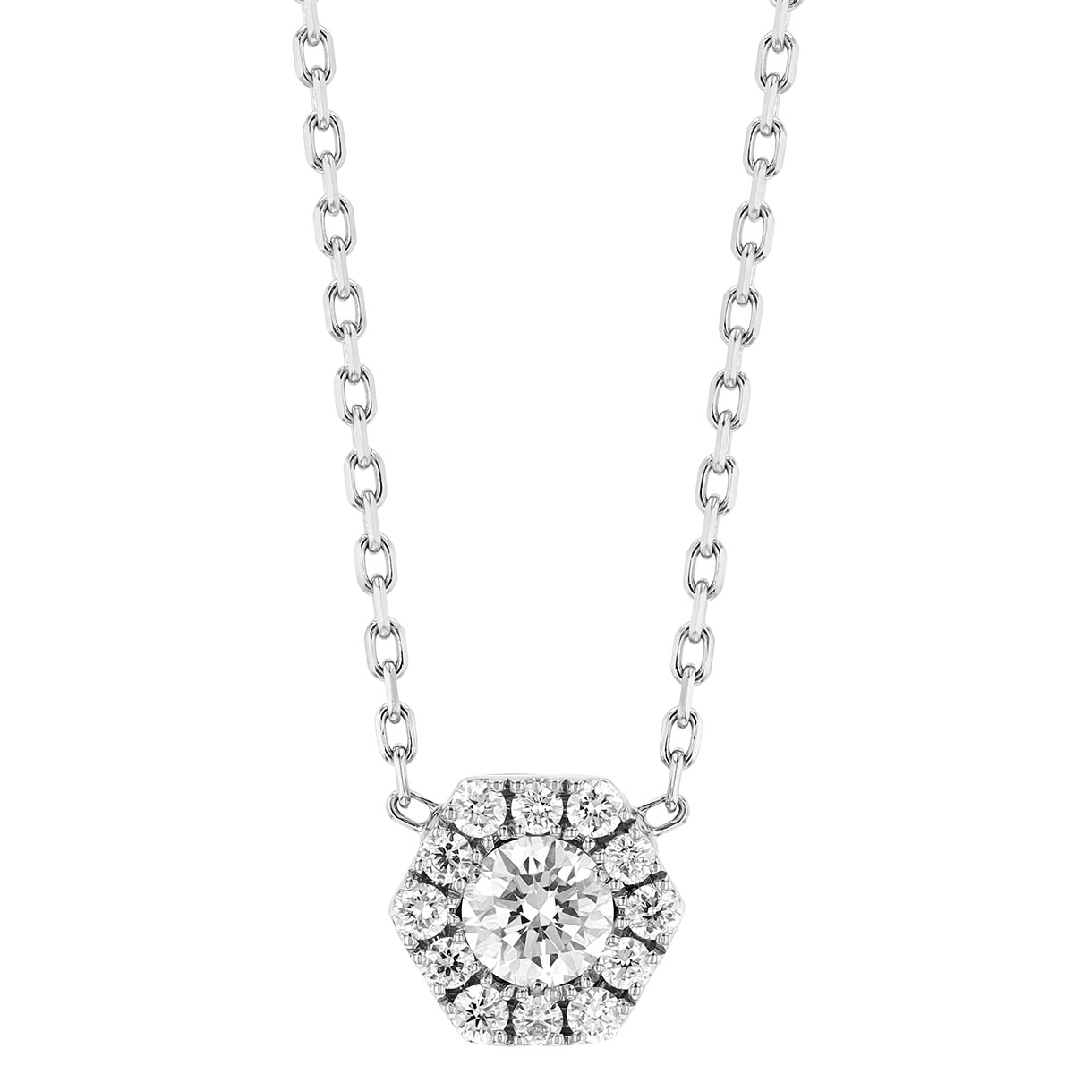 Frederic Sage Firenze Diamond Necklace with Hexagon Halo in White Gold, 18