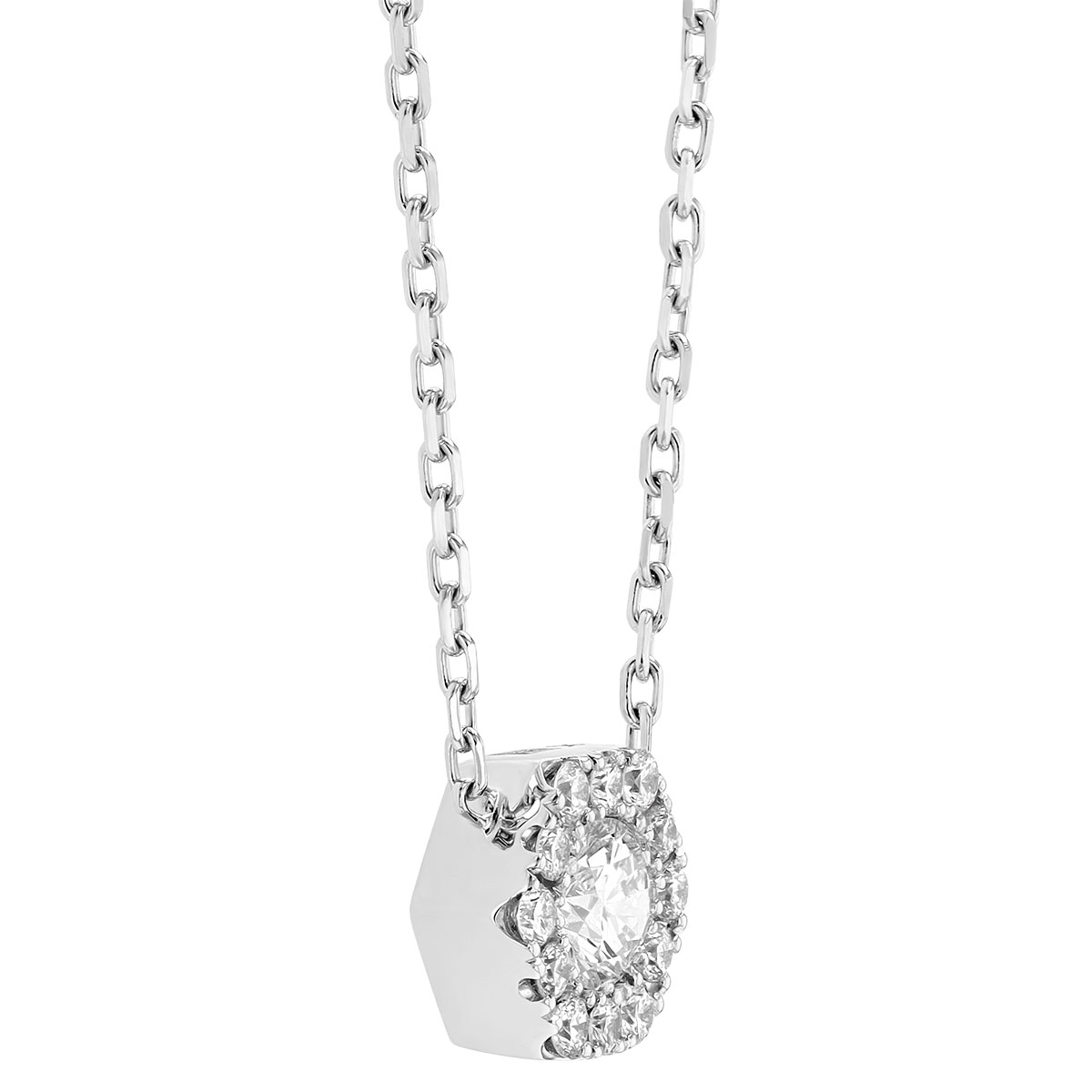 Frederic Sage Firenze Diamond Necklace with Hexagon Halo in White Gold, 18