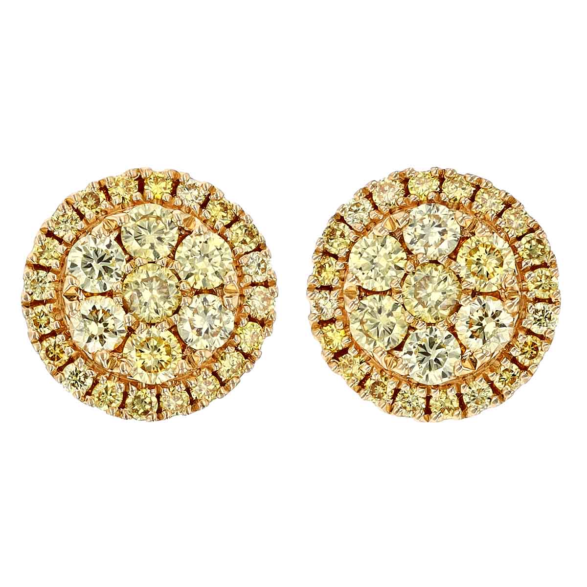 Frederic Sage Fancy Yellow Diamond Cluster Halo Stud Earrings in Yellow Gold