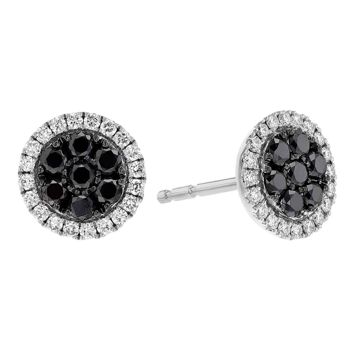 Frederic Sage Black & White Diamond Cluster Halo Stud Earrings in White Gold
