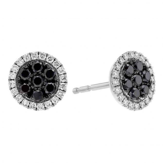 Frederic Sage Black & White Diamond Cluster Halo Stud Earrings in White Gold
