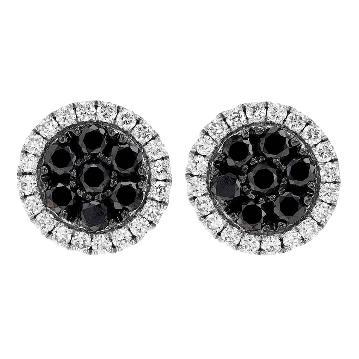 Frederic Sage Black & White Diamond Cluster Halo Stud Earrings in White Gold