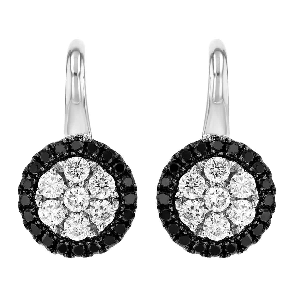 Frederic Sage Black & White Diamond Cluster Halo Dangle Earrings in White Gold