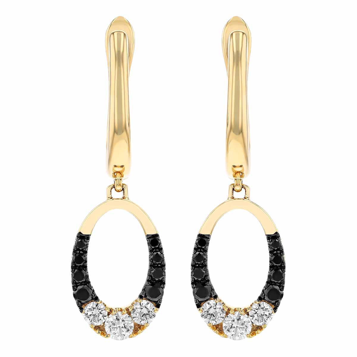 Frederic Sage Black & White Diamond Oval Dangle Earrings in Yellow Gold
