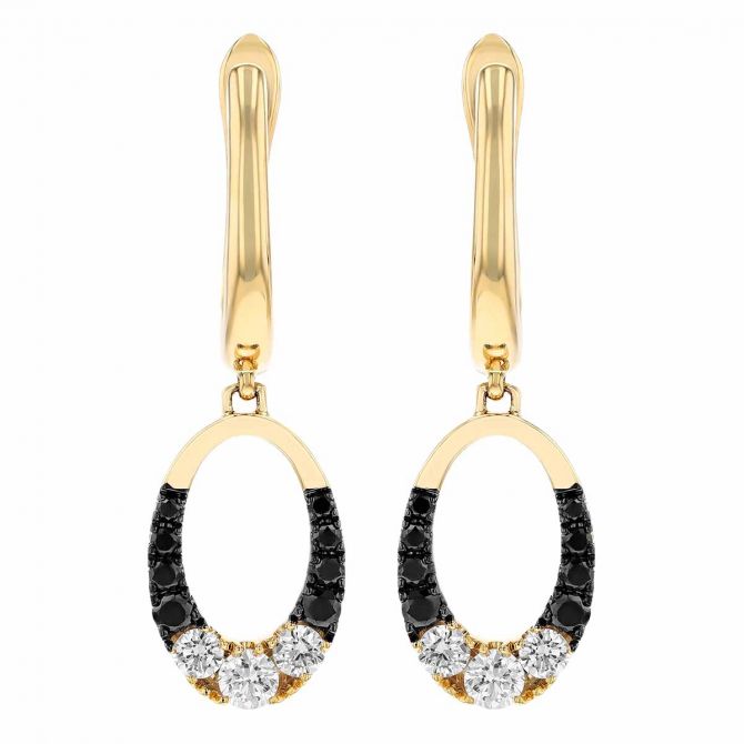 Frederic Sage Black & White Diamond Oval Dangle Earrings in Yellow Gold