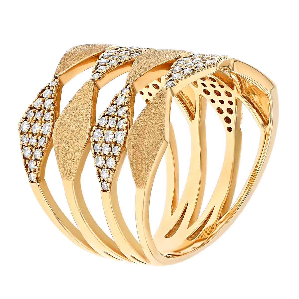 Diamond Pavé Geometric Pattern Multi Band Stacked Ring in Yellow Gold