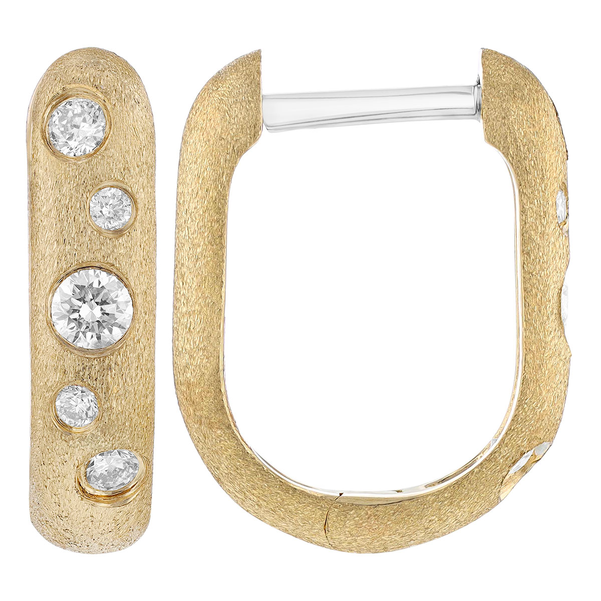 Diamond Soft Rectangle Hoop Earrings in Matte Yellow Gold