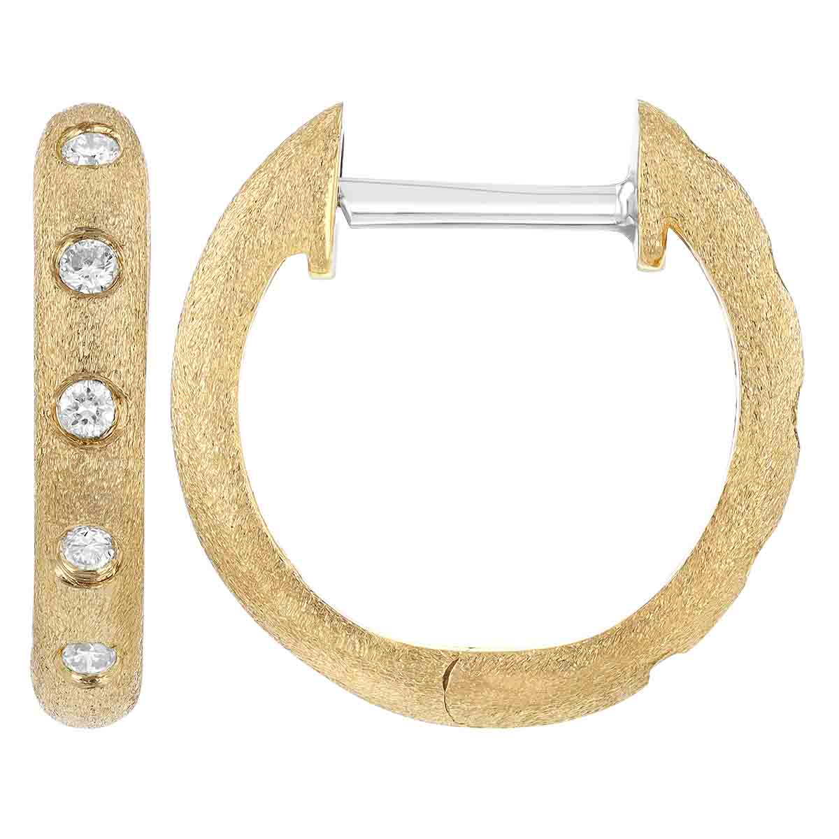 Flush Set Diamond Hoop Earrings in Satin Yellow Gold