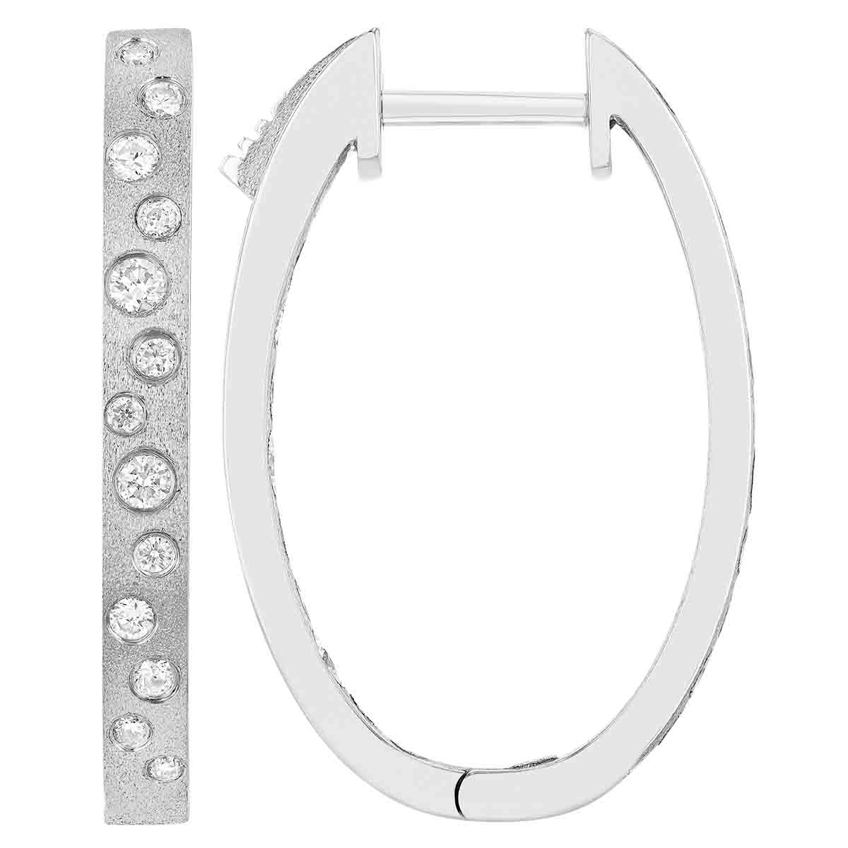 Flush Set Diamond Scatter Inside Out Oval Hoop Earrings in White Gold