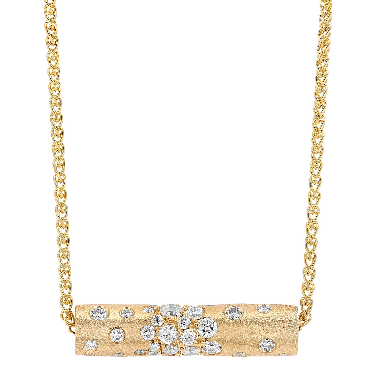 Diamond Scatter Tube Bead Necklace in Matte Yellow Gold, 18