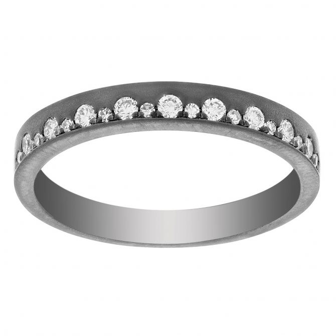 Alternating Size Diamond Square Edge Ring in Black Rhodium