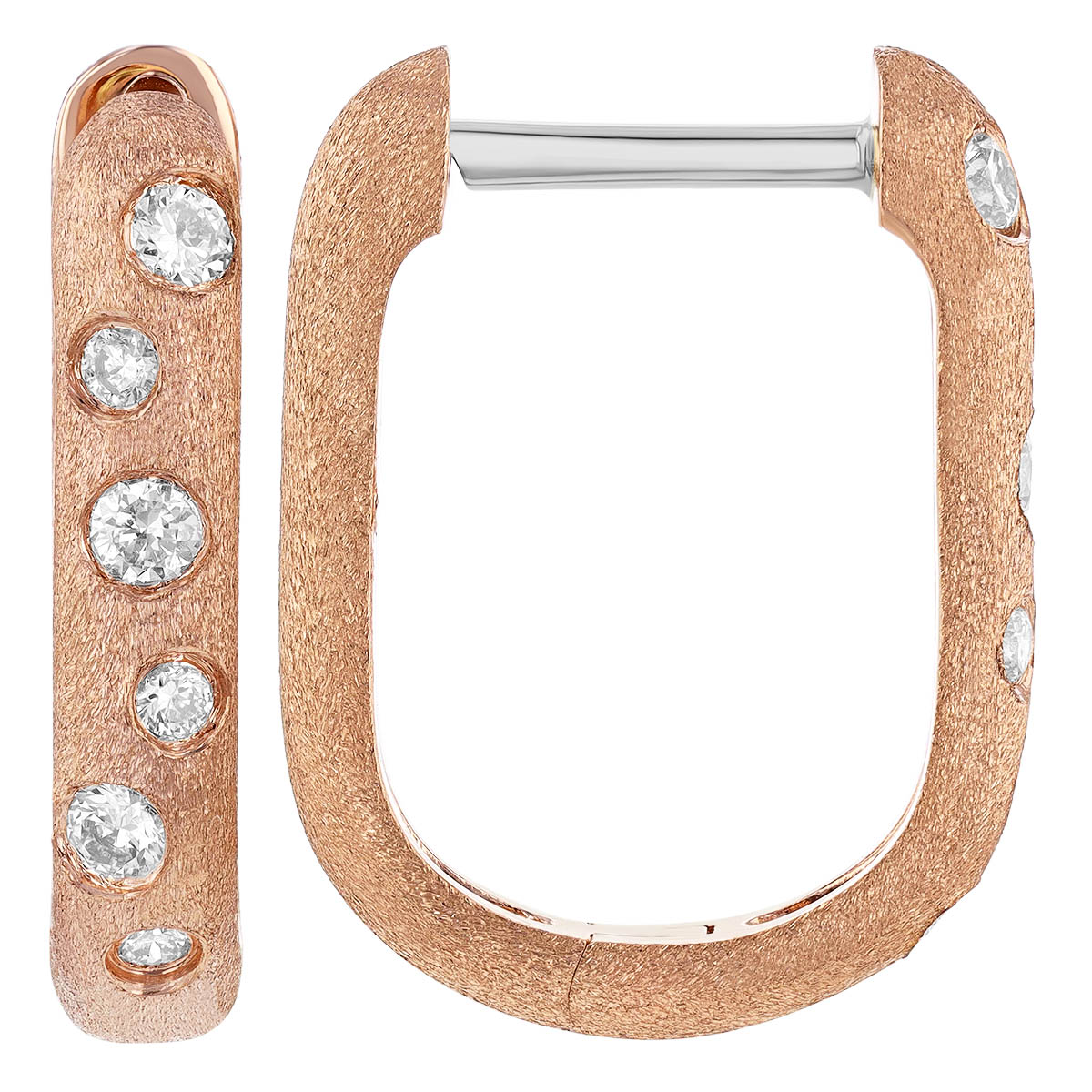 Flush Set Diamond Scatter U-Shape Huggie Hoop Earrings in Rose Gold