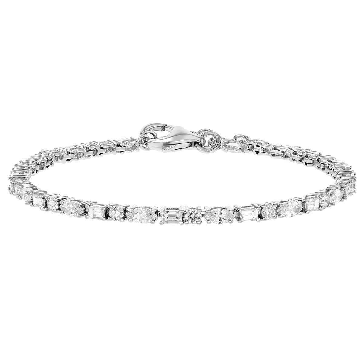 Mixed Shape Diamond Tennis Bracelet in White Gold, 3.60 cttw