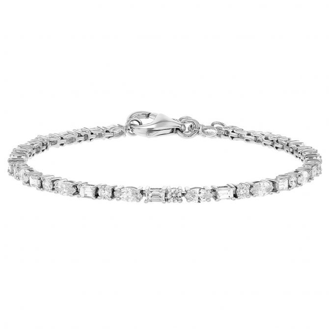 Mixed Shape Diamond Tennis Bracelet in White Gold, 3.60 cttw