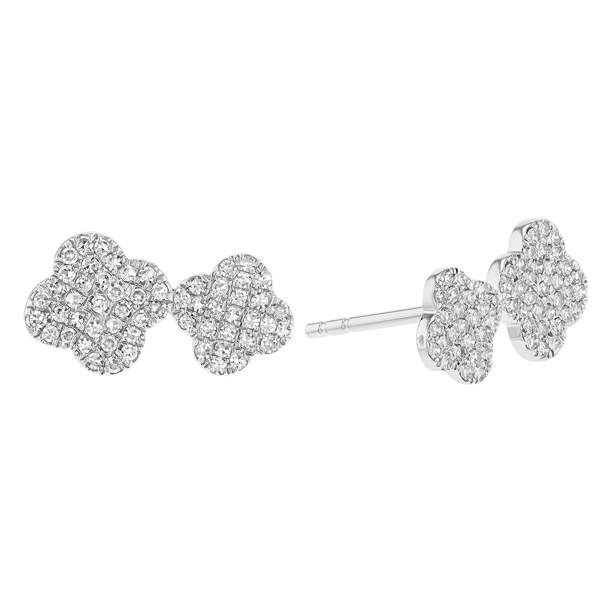 Diamond Pavé Double Clover Stud Earrings in White Gold