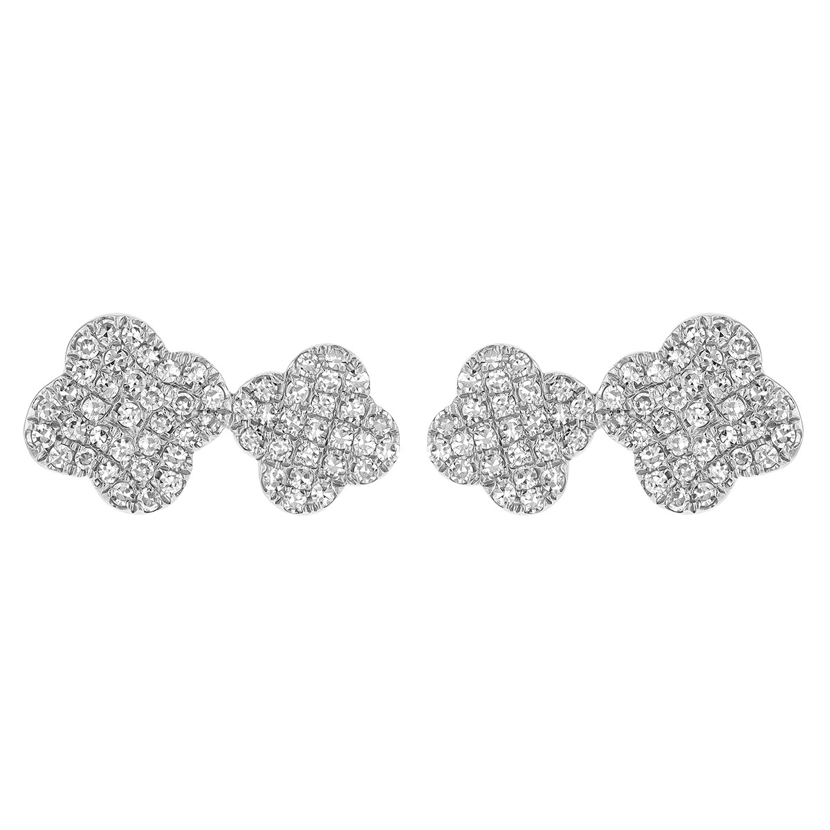 Diamond Pavé Double Clover Stud Earrings in White Gold