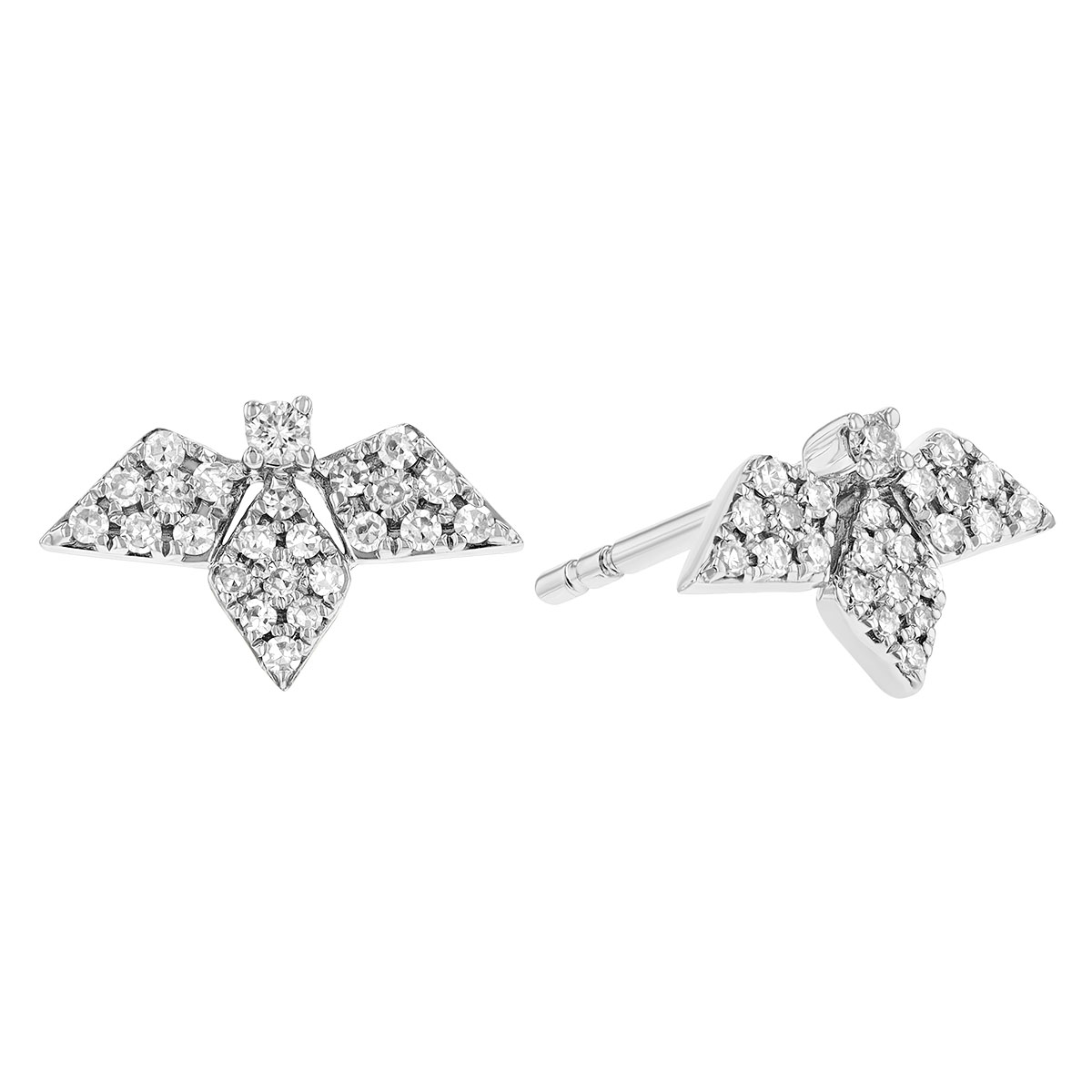 Diamond Pavé Kite Shaped Trio Stud Earrings in White Gold