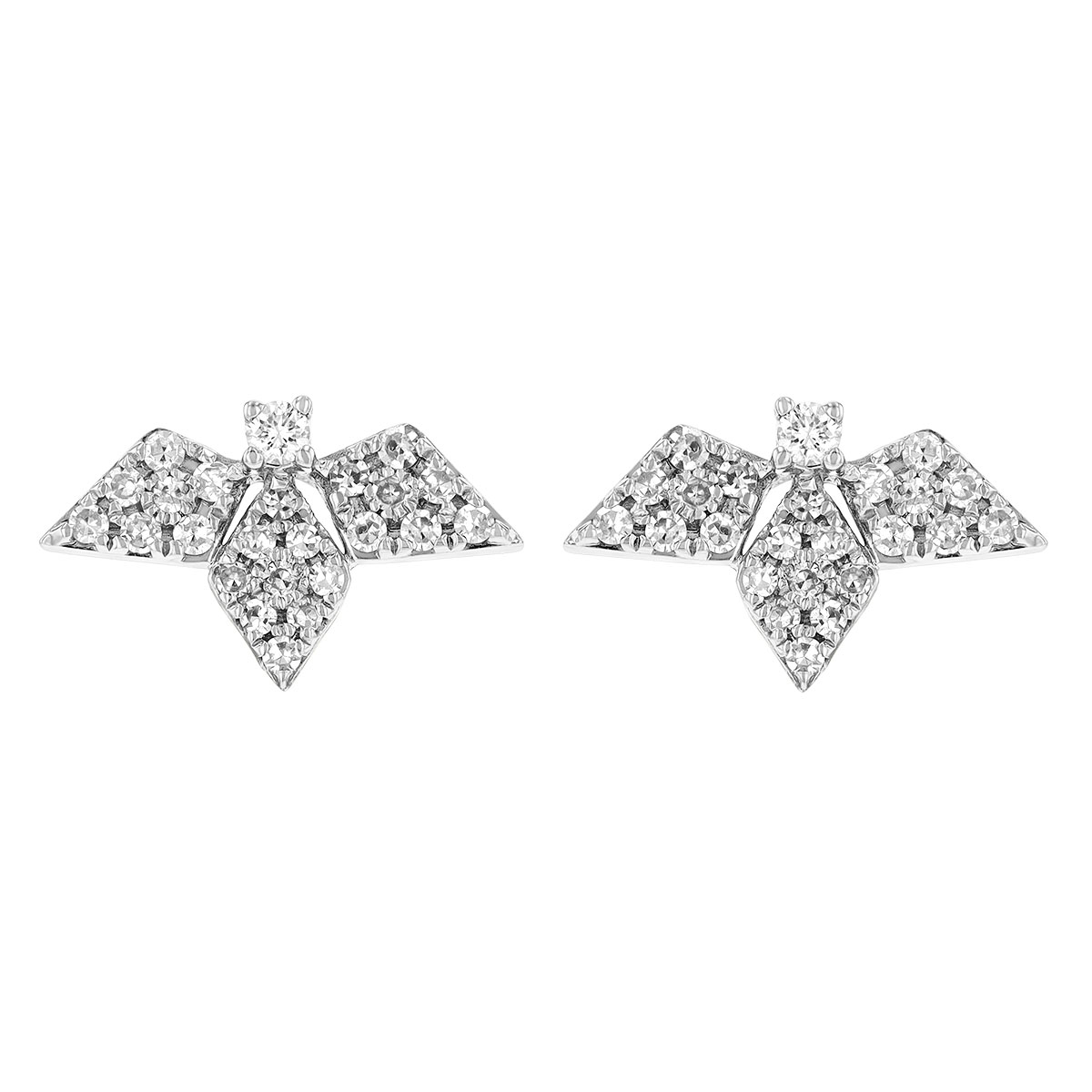 Diamond Pavé Kite Shaped Trio Stud Earrings in White Gold
