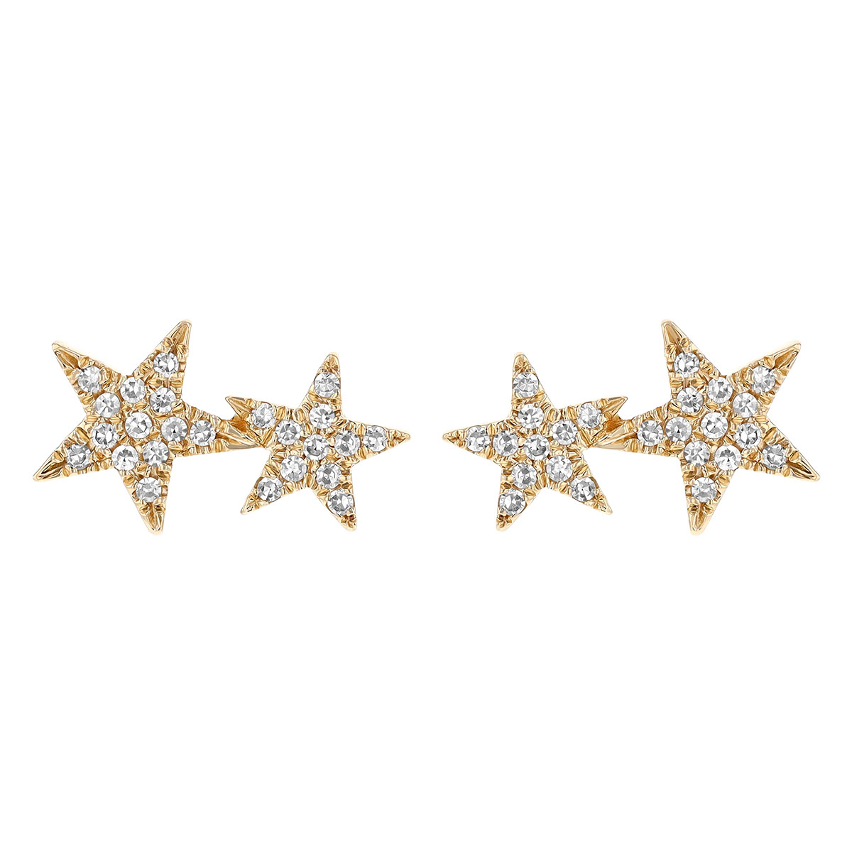 Diamond Pavé Double Star Stud Earrings in Yellow Gold
