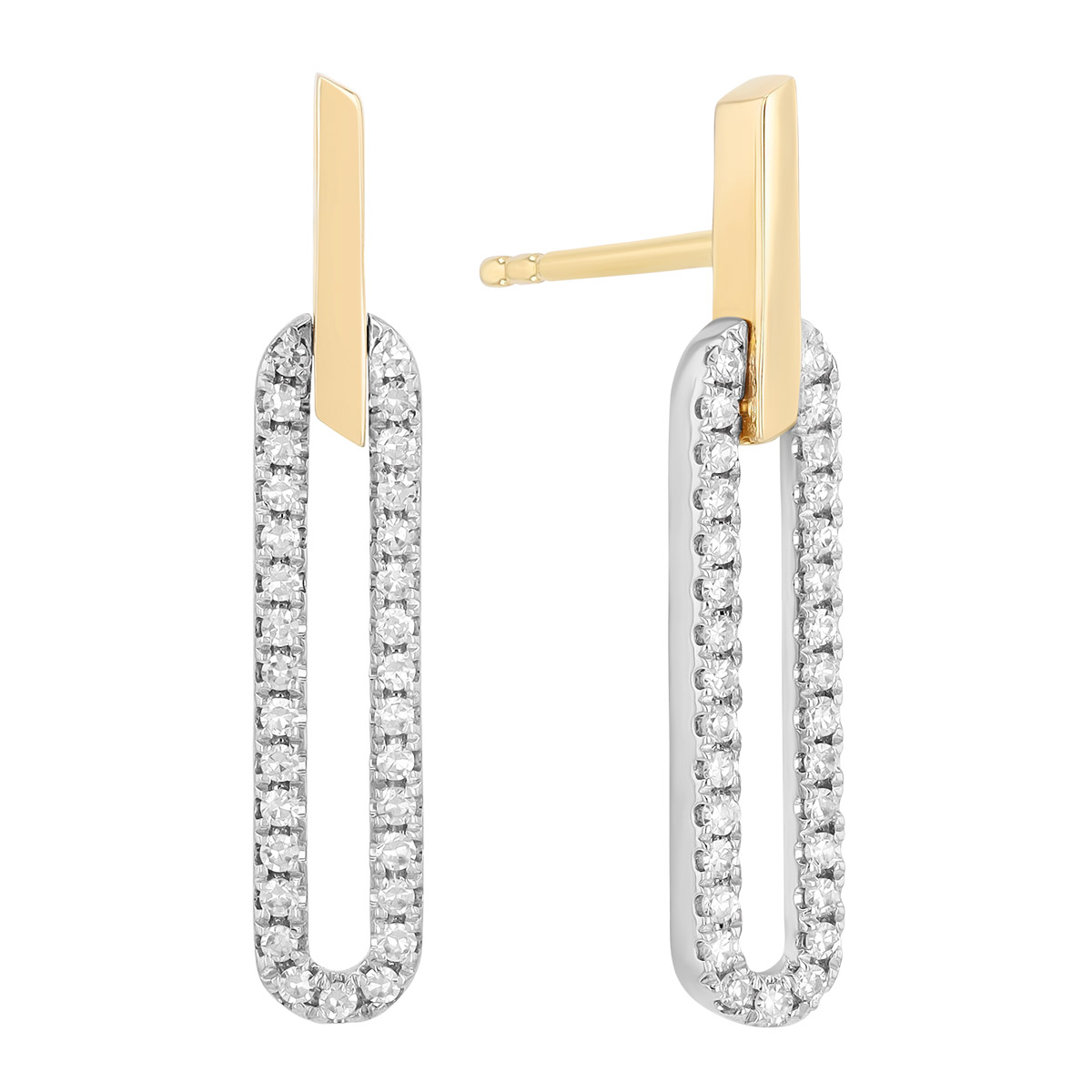 Diamond Paperclip Link Drop Earrings in Two Tone