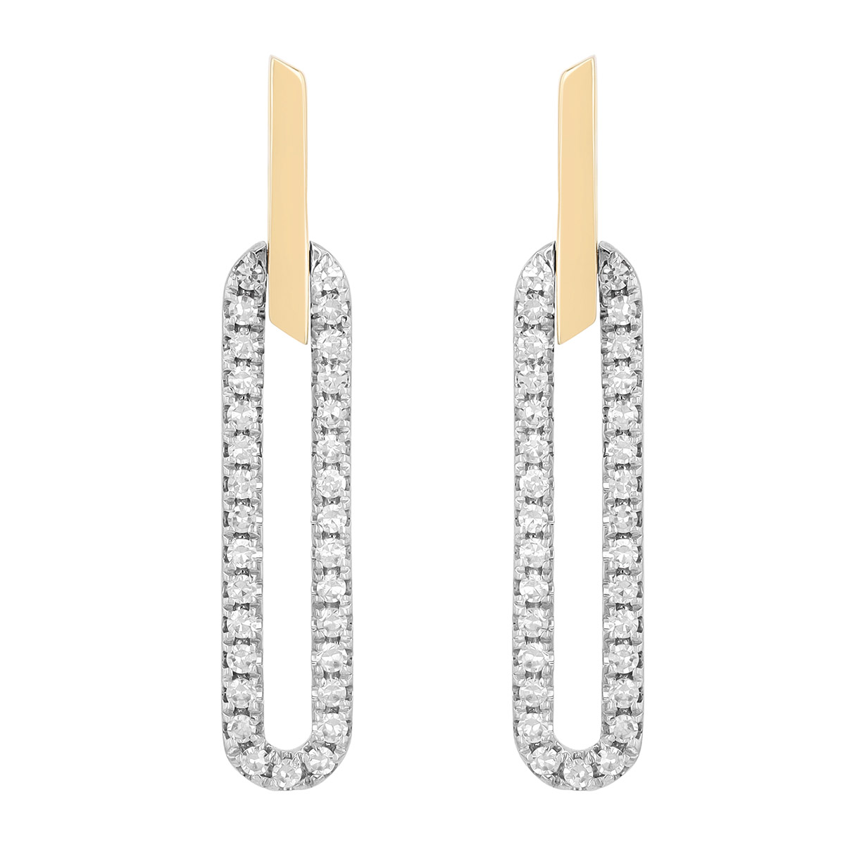 Diamond Paperclip Link Drop Earrings in Two Tone