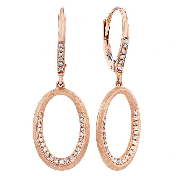 Diamond Tapered Oval Dangle Hoop Earrings in Rose Gold