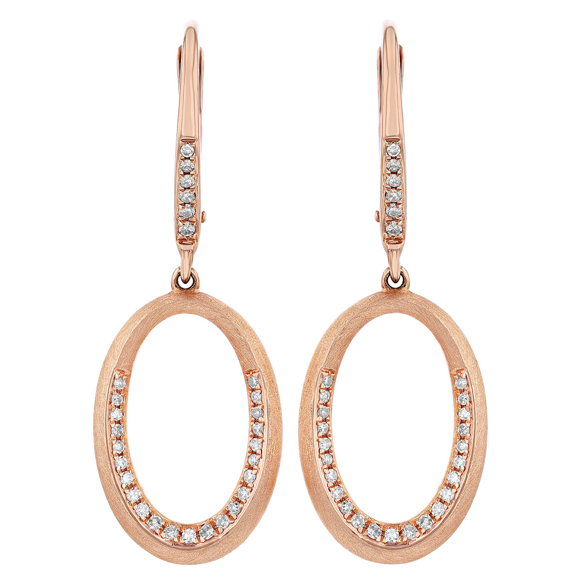 Diamond Tapered Oval Dangle Hoop Earrings in Rose Gold