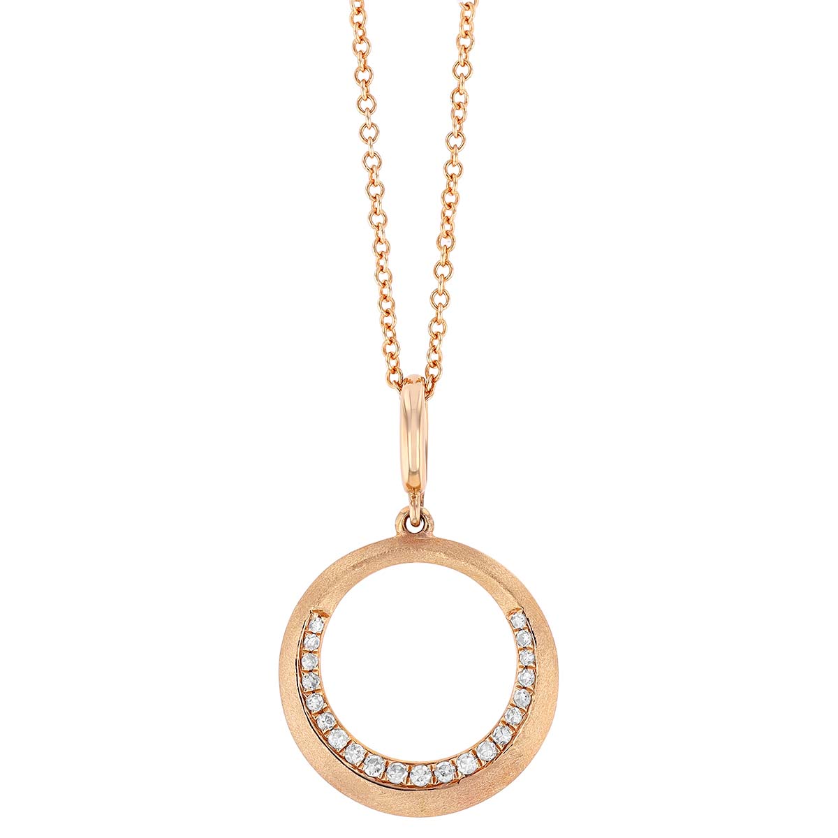 Graduated Diamond Tapered Open Circle Pendant in Rose Gold