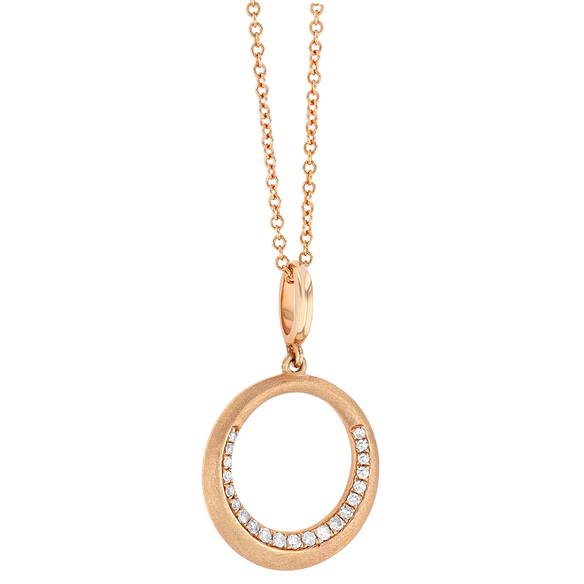 Graduated Diamond Tapered Open Circle Pendant in Rose Gold