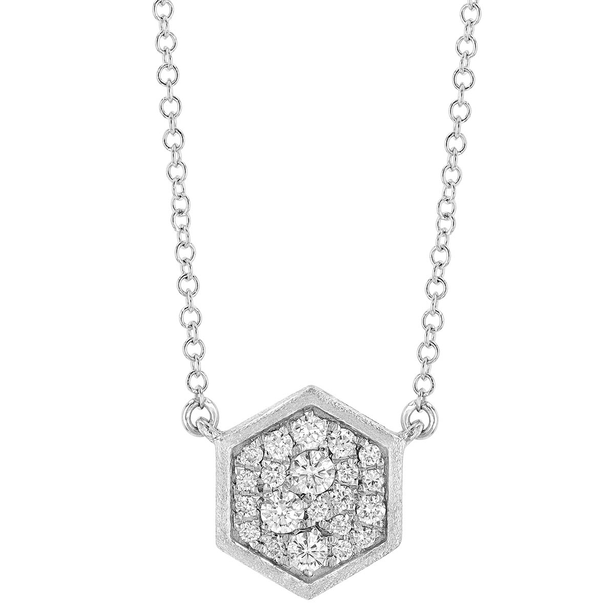 Diamond Hexagon Necklace in Matte White Gold, 18