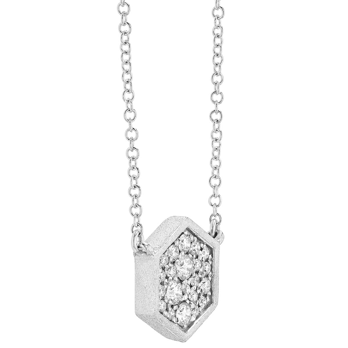 Diamond Hexagon Necklace in Matte White Gold, 18