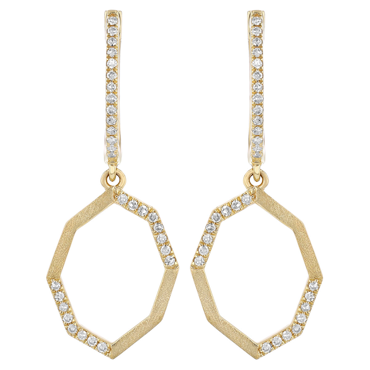 Diamond Octagon Dangle Hoop Earrings in Yellow Gold