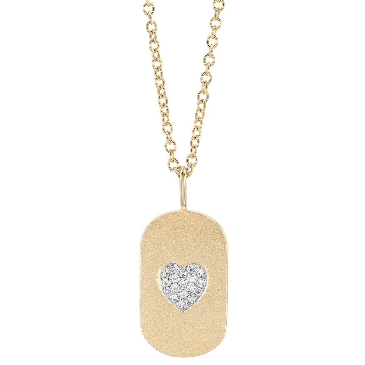 【honkyo】Big Pendant D.O.G Necklace Diamond Pavé Heart Dog Tag Pendant in Yellow Gold, 16