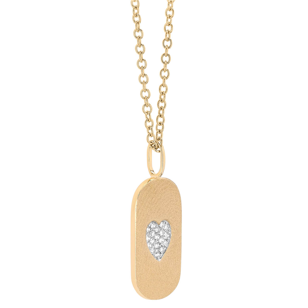 Diamond Pavé Heart Dog Tag Pendant in Yellow Gold, 16