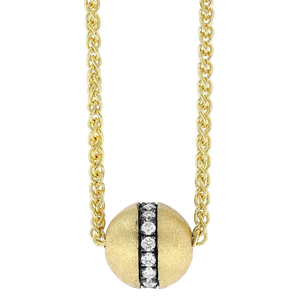 Diamond Ball Necklace in Yellow Gold & Black Rhodium, 18