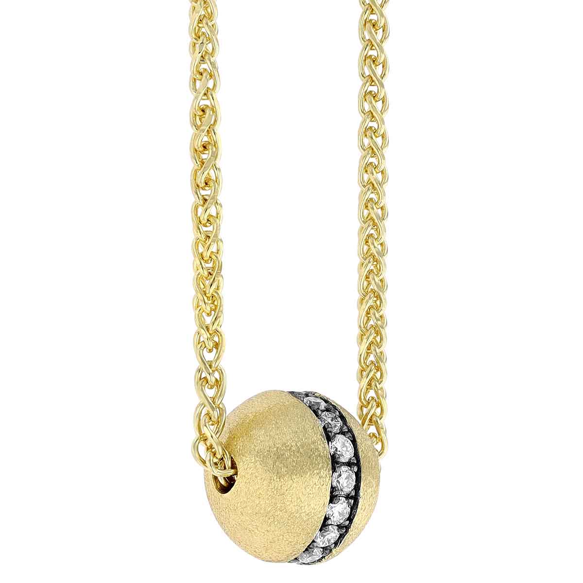 Diamond Ball Necklace in Yellow Gold & Black Rhodium, 18