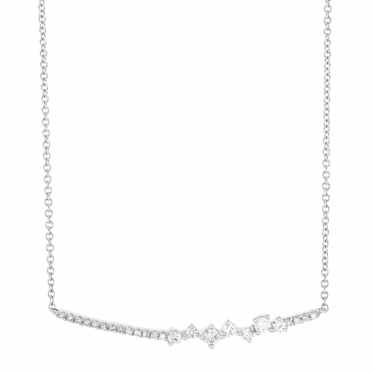 Diamond Cluster Curved Bar Necklace in White Gold, 18