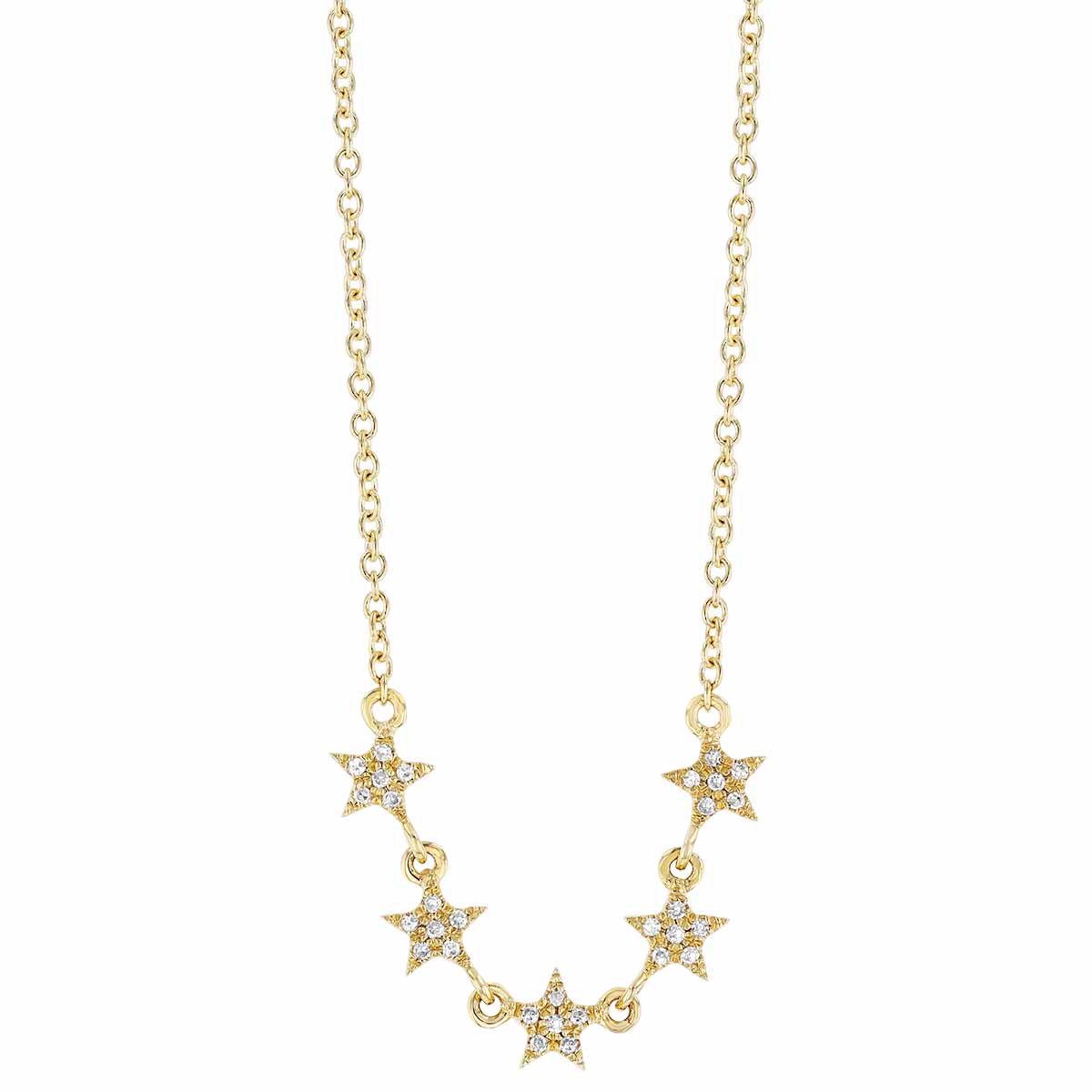 Diamond 5 Star Necklace in Yellow Gold, 18