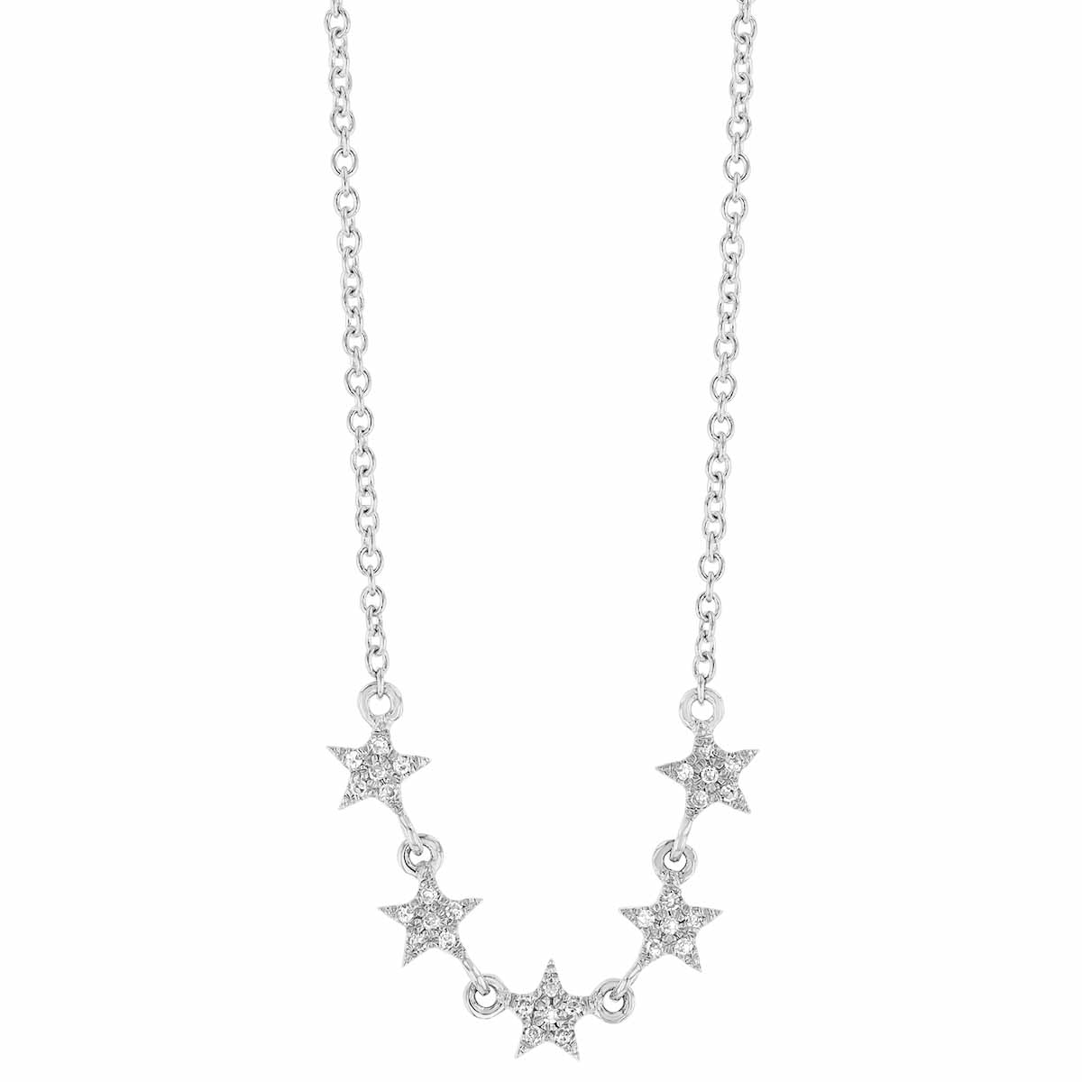 Diamond 5 Star Necklace in White Gold, 18