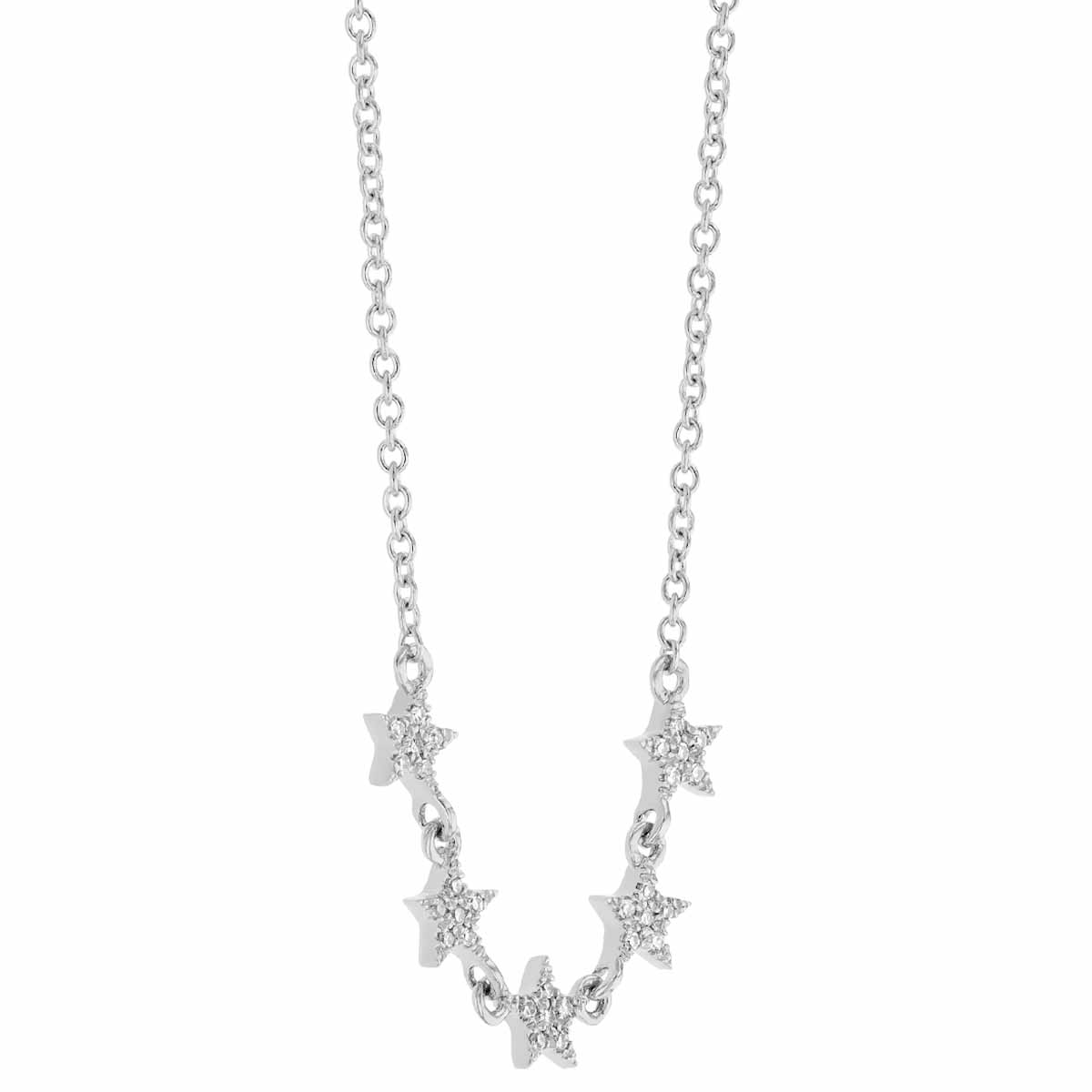 Diamond 5 Star Necklace in White Gold, 18