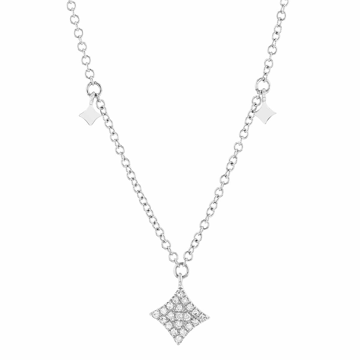 Diamond Pavé & White Gold Star Drop Station Necklace in White Gold, 18