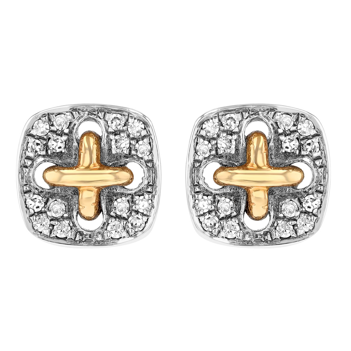 Diamond Pavé Threaded Button Stud Earrings in White & Yellow Gold