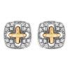 Diamond Pavé Threaded Button Stud Earrings in White & Yellow Gold