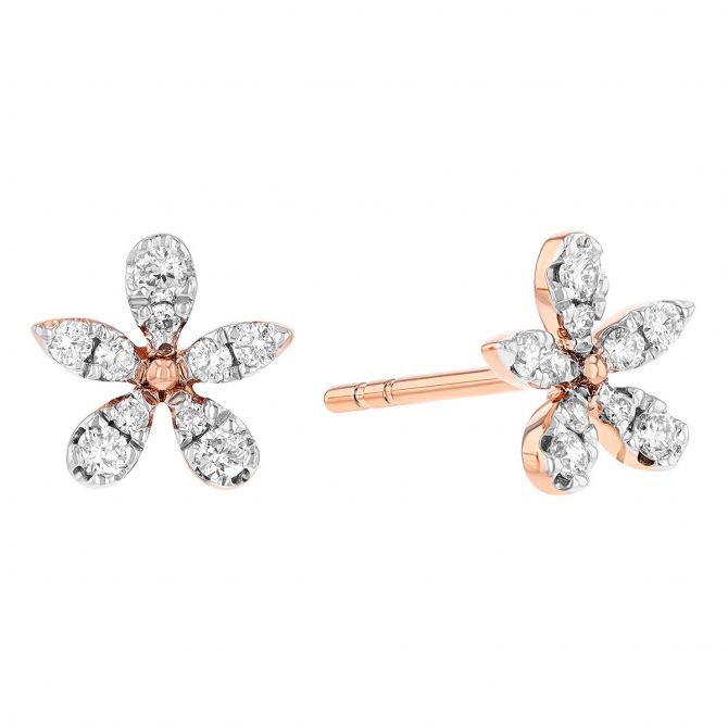 Diamond Dainty Flower Stud Earrings in Rose Gold