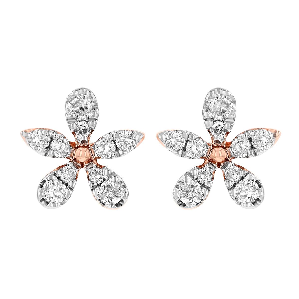 Diamond Dainty Flower Stud Earrings in Rose Gold