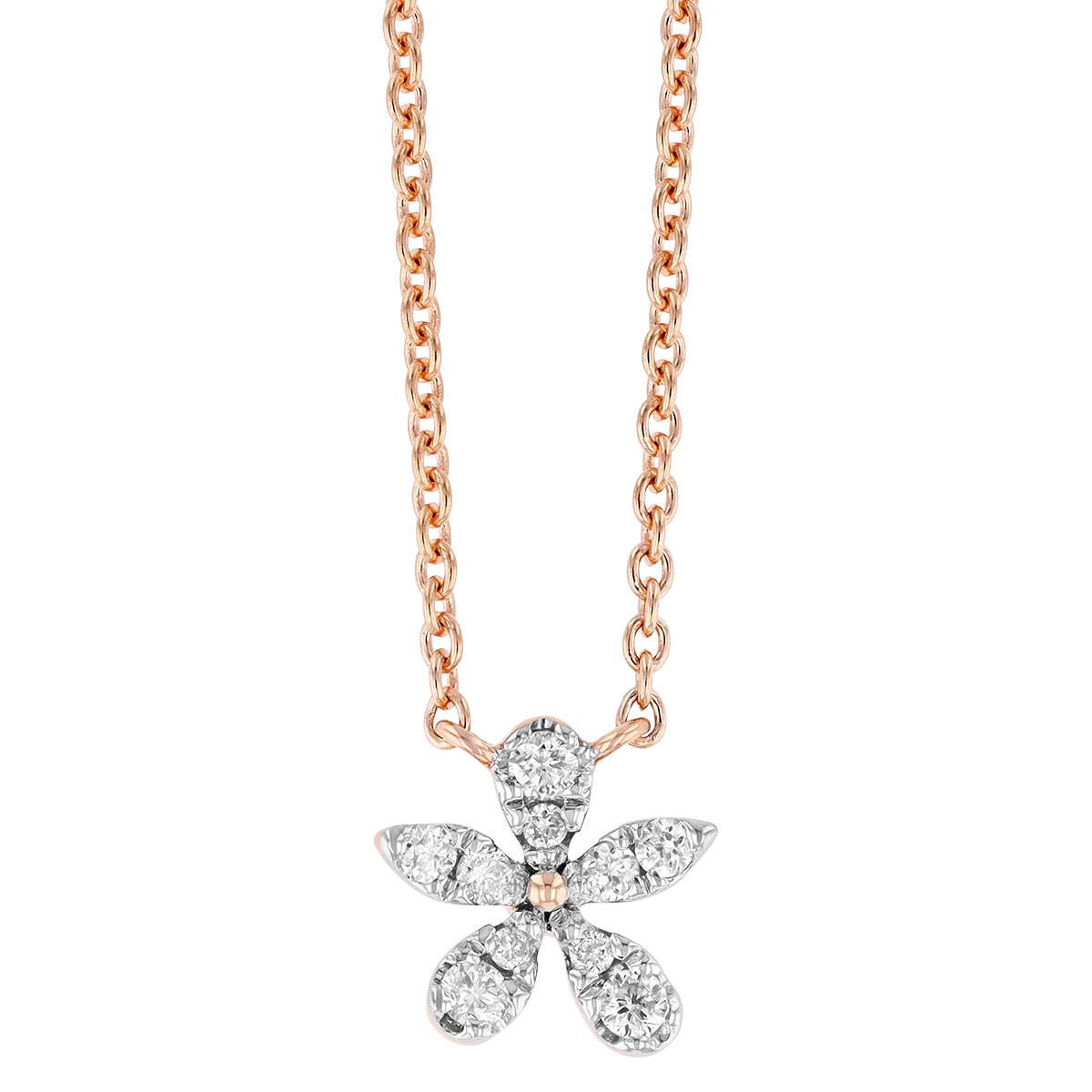 Diamond Dainty Flower Pendant in Rose & White Gold, 18