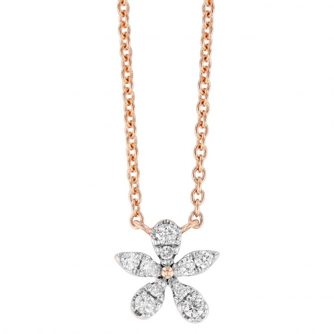Diamond Dainty Flower Pendant in Rose & White Gold, 18"