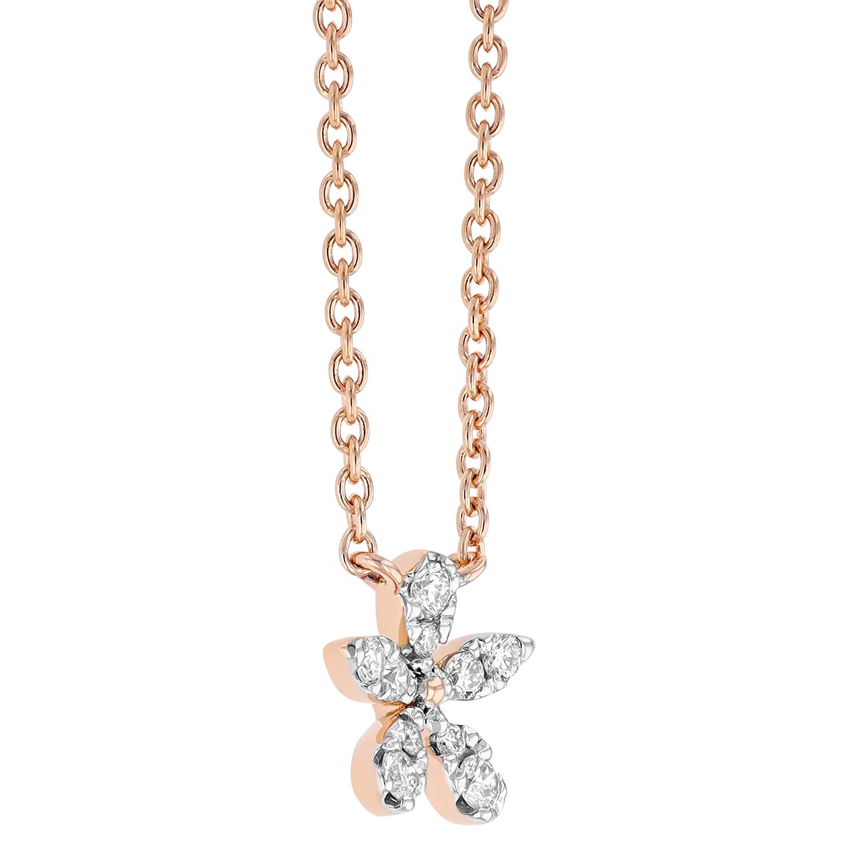 Diamond Dainty Flower Pendant in Rose & White Gold, 18