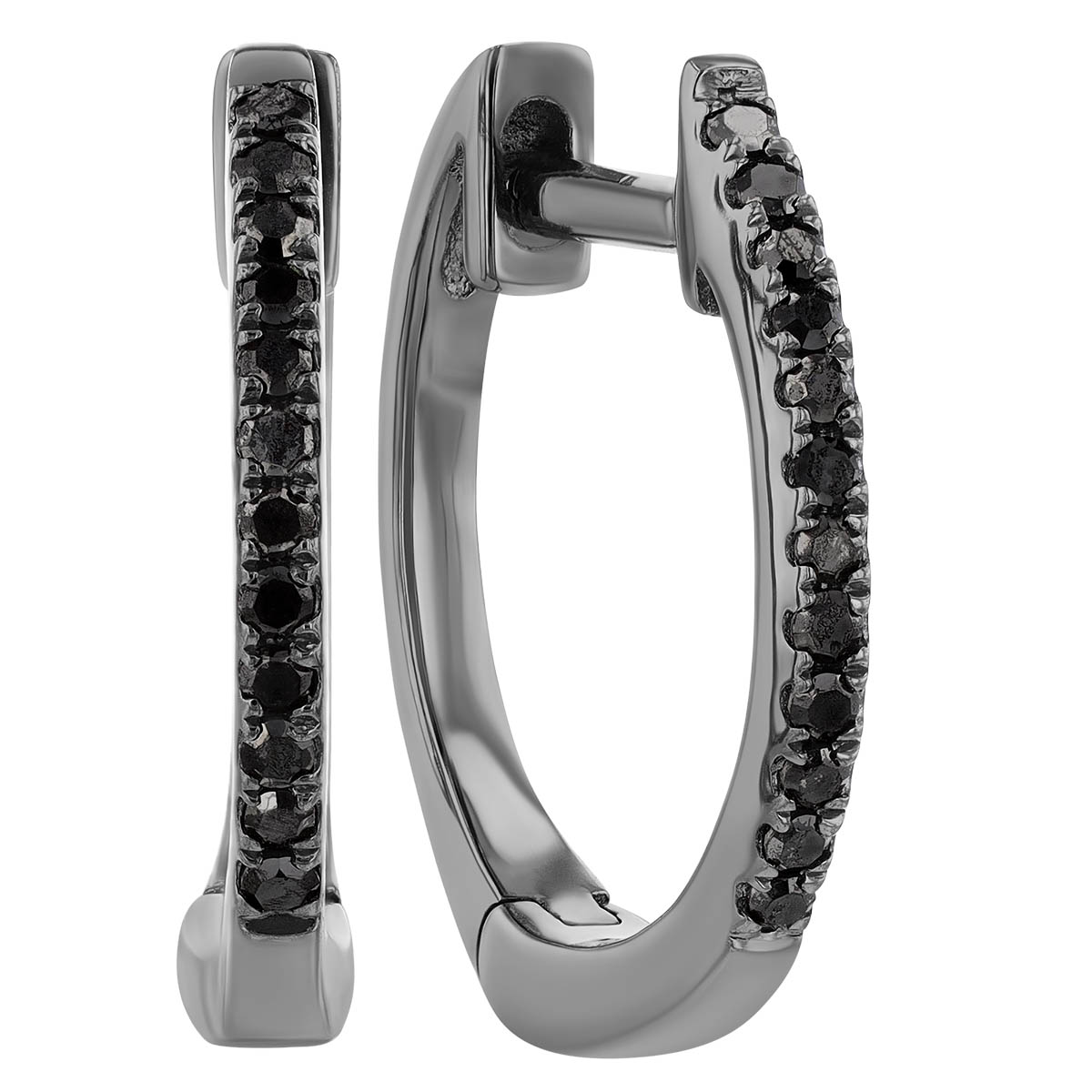 Black Diamond Huggie Hoop Earrings in Black Rhodium Plated White Gold